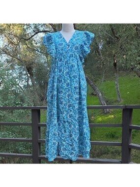 NEW RHODE TASHA MIDI DRESS IN AQUA LOTUS MIDI PRINT SIZE 8